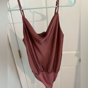 Lulus Emmerson Rusty Rose Satin Sleeveless Cowl Neck Bodysuit